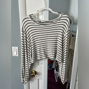Audrey 3+1 Black and White Striped Cropped Sweater